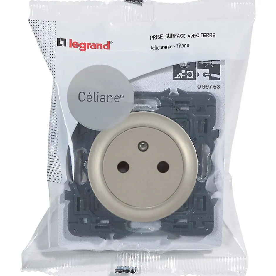 Mécanisme de prise de courant avec terre affleurante Céliane 16A titane^Legrand Sale