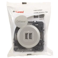 Mécanisme de prise double chargeur USB Céliane titane^Legrand Hot