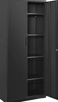 Meuble de Rangement Bureau, en Acier, Placard, avec 5 Étagères, Doubles Portes, Serrure, Armoire à Outils, Étagères Réglables-Nature Pro Sale