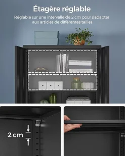 Meuble de Rangement Bureau, en Acier, Placard, avec 5 Étagères, Doubles Portes, Serrure, Armoire à Outils, Étagères Réglables-Nature Pro Sale
