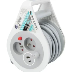 Mini enrouleur H05VV-F 3G1 3 prise de 16A + USB 7m gris^Zenitech Sale