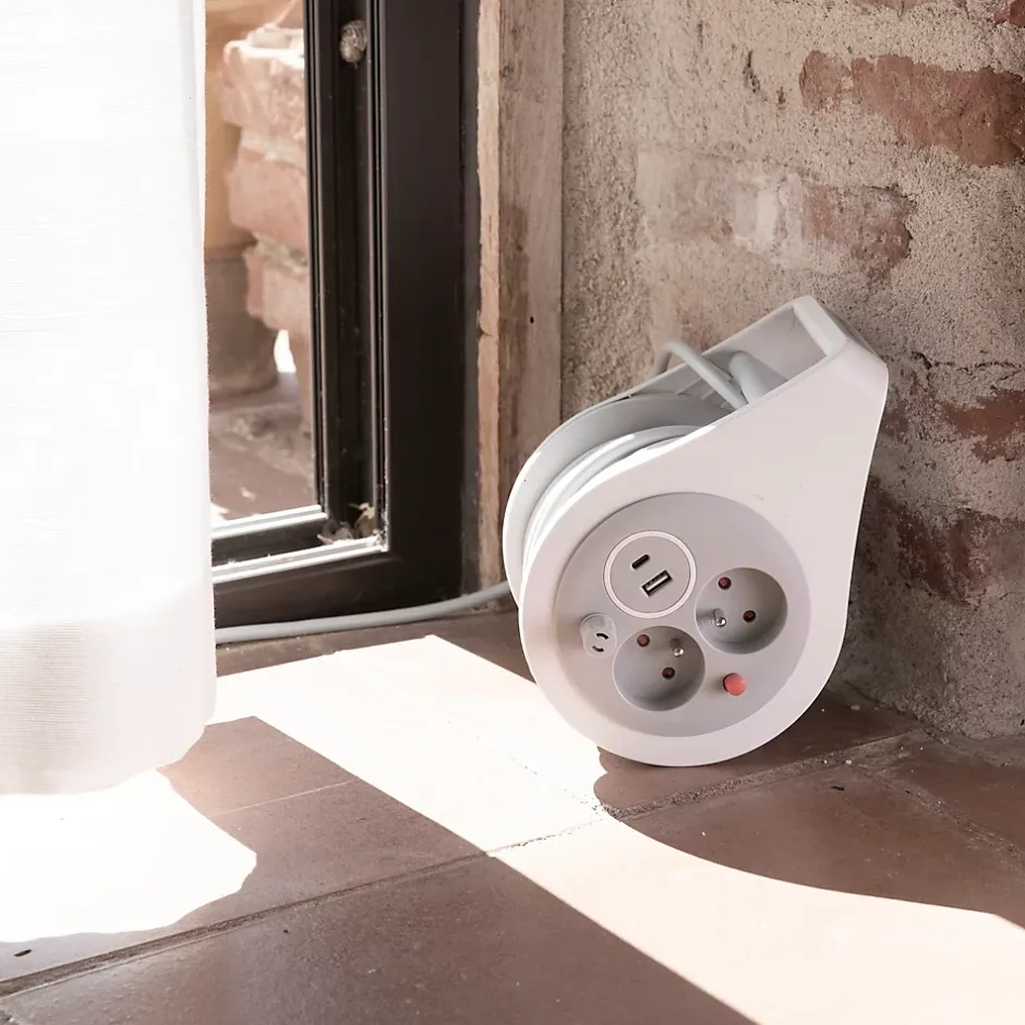 Mini enrouleur H05VV-F 3G1 3 prise de 16A + USB 7m gris^Zenitech Sale