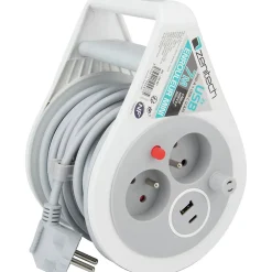 Mini enrouleur H05VV-F 3G1 3 prise de 16A + USB 7m gris^Zenitech Sale