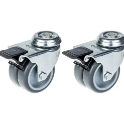 75mm 3" roulette double caoutchouc gris pivotante avec frein capacité 200kg, jeu de 2-Parnells