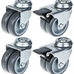 75mm 3" roulette double caoutchouc gris pivotante et frein capacité 400kg, jeu de 4-Parnells Sale