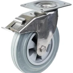 200mm 8" roulettes en acier inoxydable caoutchouc gris, pivotantes avec frein, 205kg^Parnells New