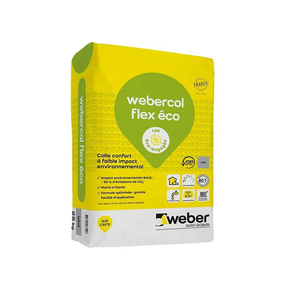 Mortier - colle déformable pour carrelage (C2 et S1) COL FLEX ECO - Sac de 25 Kg - BLANC-Weber