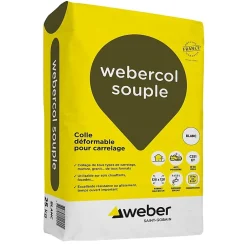 Mortier - colle déformable pour carrelage (C2 et S1) - COLLE SOUPLE - Sac de 25 Kg - Gris-Weber Best