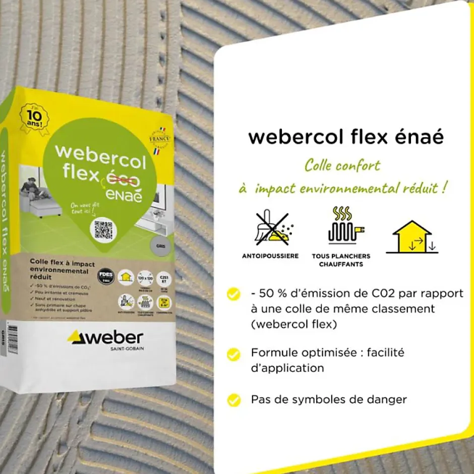 Mortier - colle déformable pour carrelage (C2 et S1) COL FLEX ECO - Sac de 25 Kg - GRIS^Weber