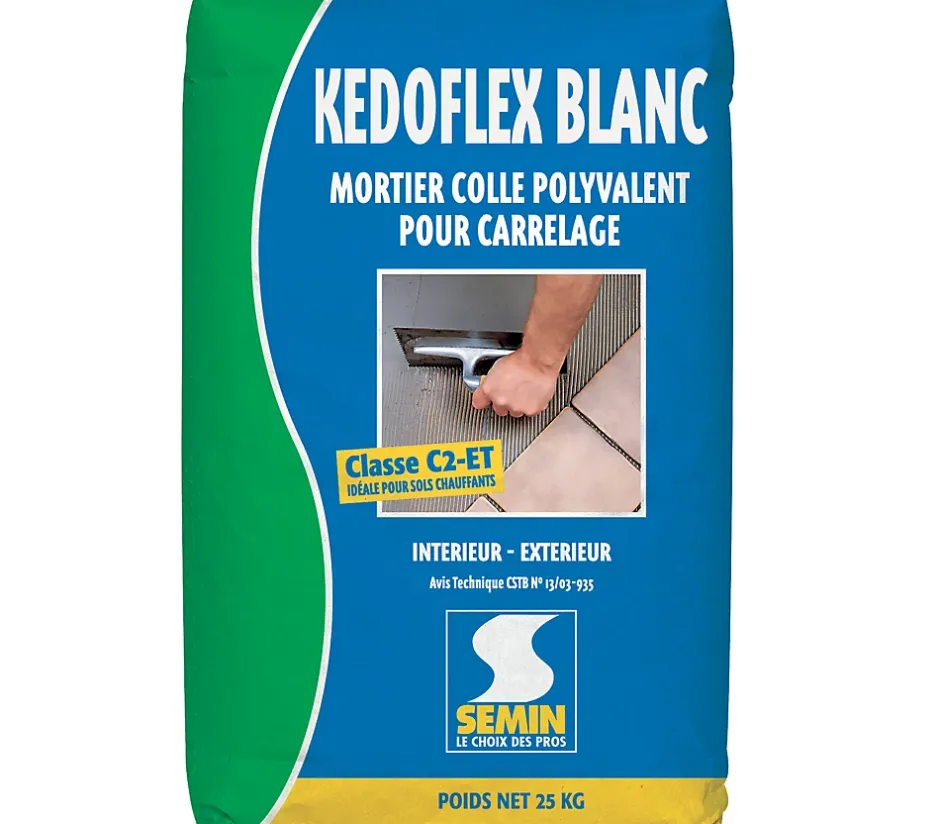 Mortier Colle Polyvalent pour Carrelage Kedoflex Blanc , Intérieur/Extérieur, sac de 25 kg-Semin