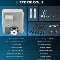 Motorisation Portail Coulissant 220V Capacité 600KG 12M, Moteur Portail Coulissant Électrique Automatique avec 2 Télécommandes-Nature Pro Discount