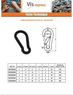 Mousqueton Inox A4 Noir Diamètre 4 - 5 pièces^Vis Express Best