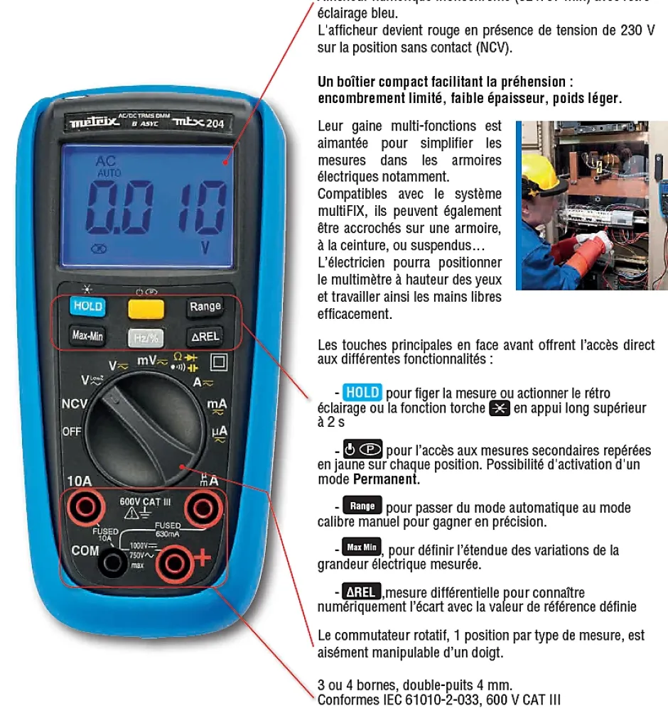 Multimètre TRMS 4000 points AC/DC - MTX 202Z Metrix^Multimetrix Sale