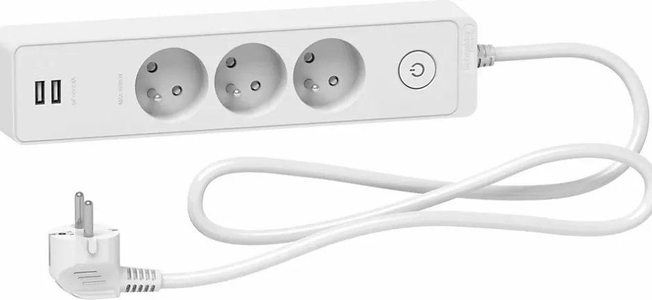 Multiprise 3 prises + 2 usb Odace blanc 1.5 m^Schneider Electric Discount