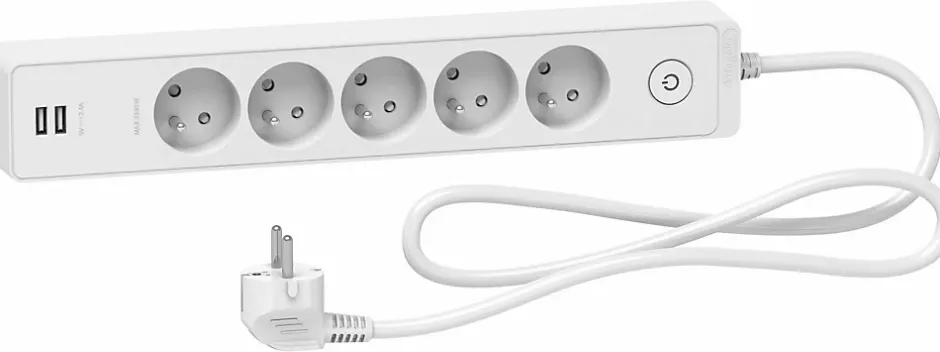 Multiprise 5 prises + 2 usb Odace blanc 1.5 m-Schneider Electric New