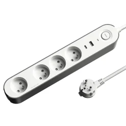 Multiprise 4 prises + 2 USB 1.5 m blanche-Jacobsen New