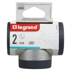 Multiprise 2 prises + 1 x USB-A + 1 x USB-C rotative aluminium et gris-Legrand Online