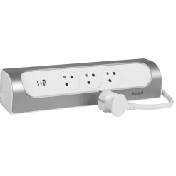 Multiprise 3 prises + 1 x USB-A + 1 x USB-C blanc et aluminium 1 m-Legrand Best