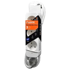 Multiprise 3 prises 2 pôles + terre Quarx blanc / gris 1.5 m- Clearance