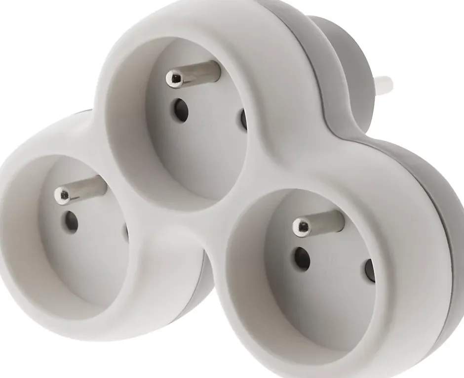 Multiprise 3 prises 16A blanc/gris Homepower 230V- Online