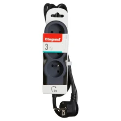 Multiprise 3 prises noir et gris 3 m-Legrand Outlet