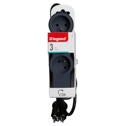 Multiprise 3 prises noir et gris 1.5 m-Legrand Hot