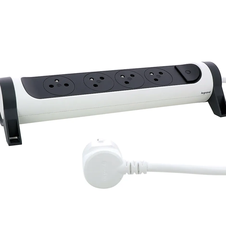 Multiprise avec interrupteur 4 prises rotative à fixer blanc et gris 1.5 m^Legrand Hot