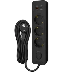 Multiprise G3TH12S, 3 prises type F + interrupteur, USB A+C charge rapide 20W, Noir, câble 1.5m^Seldur Online