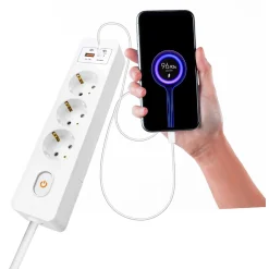 Multiprise G3TH12S, 3 prises type F + interrupteur, USB A+C charge rapide 20W, Noir, câble 1.5m^Seldur Online