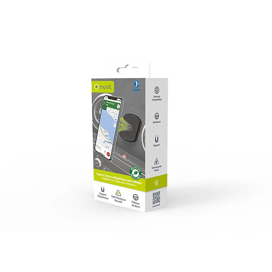 Support Voiture Universel Magnétique avec Deux Plaques Adhésives Noir-Muvit Discount