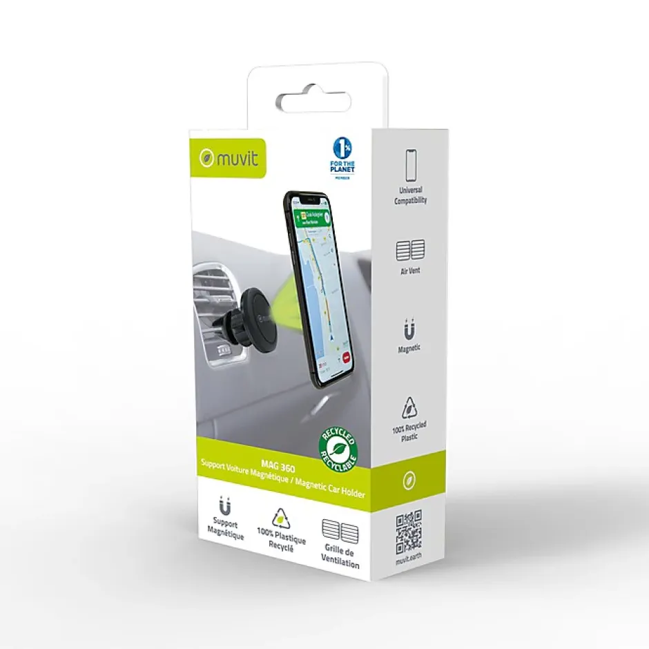 Support Voiture Universel Magnétique en Plastique avec Rotule Pivotable à 360 Noir^Muvit New