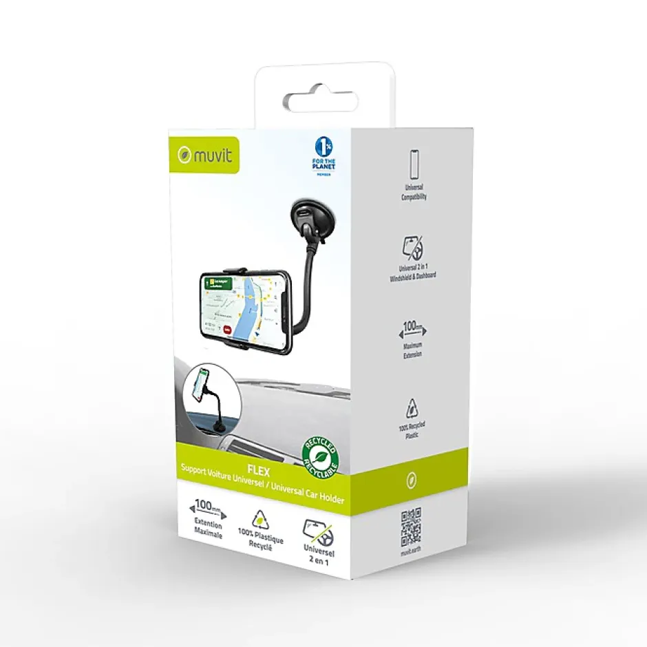 Support Voiture Universel Flex Rotatif à 360 avec Pince Extensible à 100mm Noir-Muvit