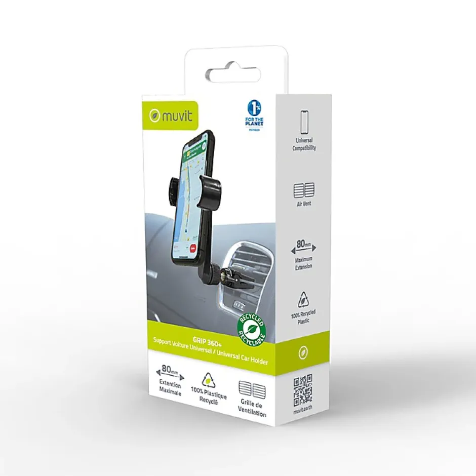 Support Voiture Universel 360 degrés Grip Déporté Rotatif Extensible 80mm Noir-Muvit Clearance