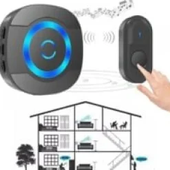 Noir Sonnette de Porte sans Fil 300M Étanche Carillon Electronique avec Récepteur Enfichable pour la Maison 55 Mélodies LED^Deko New