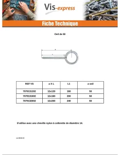 Oeillet Echafaudage 12X350 Oeil 23 Acier zingué - 1 pièce-Vis Express Discount