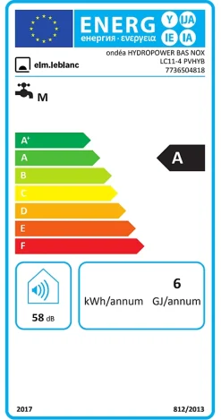 Ondéa Hydropower BAS NOx - LC11-4PVHYB - Puissance 7,9 à 19,2 kW - Gaz Butane/Propane - maxi 11 l/min - Diamètre conduit : 110 mm^Elm Leblanc New