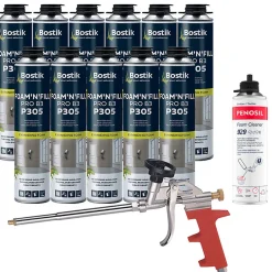 Pack 11 Mousses expansives PU pistolable P305 Foam'n'Fill 750ml + Nettoyant FoamCleaner 929 500ml + Pistolet manuel-Bostik Best