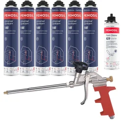 Pack 6 Mousses polyuréthanes Universal Gunfoam 146 pistolable 690ml + Nettoyant FoamCleaner 929 500ml + Pistolet manuel^Penosil Clearance
