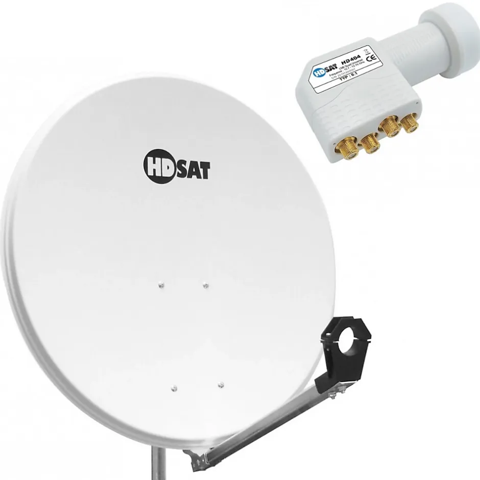 Pack Parabole satellite acier 80cm + LNB Quad Universel 0,1dB-Hdsat New