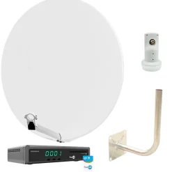 Pack Parabole Satellite Fibre Blanche 85cm + LNB Single + Récepteur Décodeur TV Satellite HD + Carte + Bras Coudé-Hdsat Best