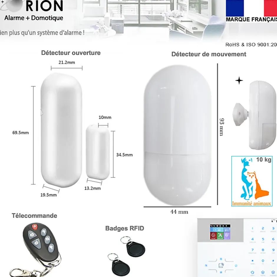Pack sans fil connectée IP + GSM 4G avec sirène à piles - pour maison 3 à 5 piéces.-Alarme Orion Best