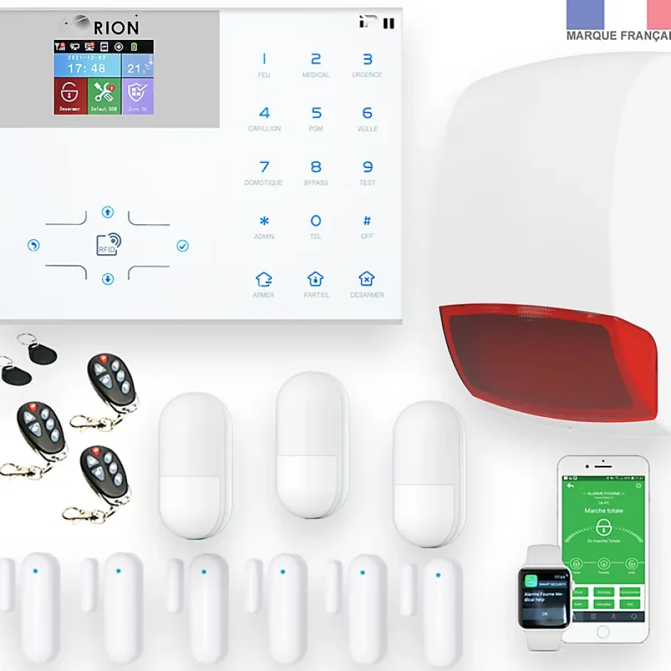 Pack sans fil connectée IP + GSM 4G avec sirène à piles - pour maison 3 à 5 piéces.-Alarme Orion Best