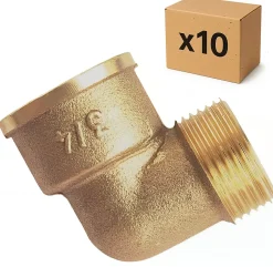 PACK de 10 coudes 90 degrés laiton a visser égaux mâle/femelle installation plomberie chauffage diamètre 3/4" (20x27)-Raccords Dumont Discount