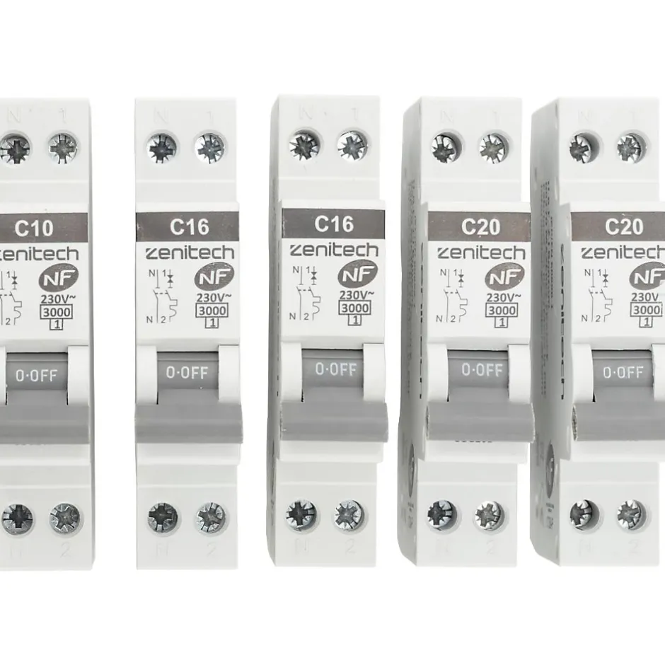 Pack de 5 disjoncteurs 1x10A + 2x16A + 2x20A --Zenitech New