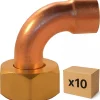 PACK de 10 douilles cuivre plomberie 2 pieces coudee a souder écrou libre en laiton femelle 1/2" (15x21) pour cuivre de 14^Raccords Dumont New