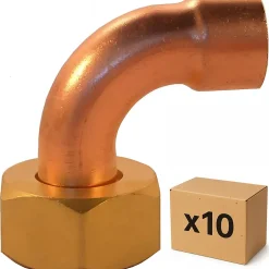 PACK de 10 douilles cuivre plomberie 2 pieces coudee a souder écrou libre en laiton femelle 1/2" (15x21) pour cuivre de 14^Raccords Dumont New
