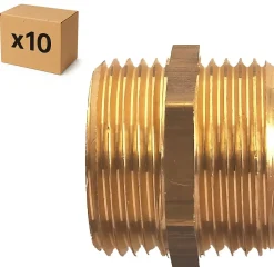 PACK de 10 mamelons laiton égaux a visser mâle/mâle pour installation de plomberie chauffage sanitaire diamètre 1/2" (15x21)-Raccords Dumont New