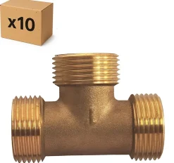 PACK de 10 Tés laiton égaux mâle a visser pour installation de plomberie chauffage sanitaire diamètre 3/4" (20x27)-Raccords Dumont Outlet