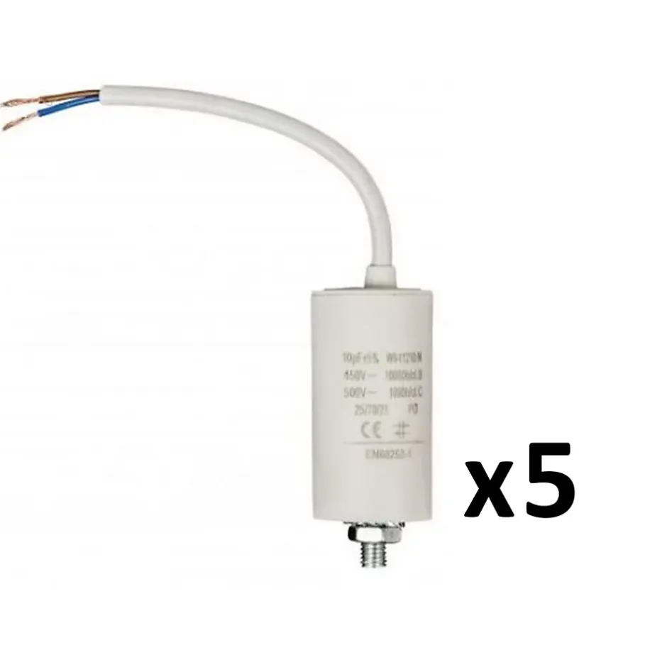 Pack FIXAPART 5 Condensateurs 10.0uf 450 V + cable Condo 10mf micro farad-Nedis