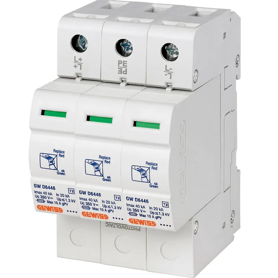 Parafoudre pour application photovoltaïque 3 pôles 40 kA 600 VCC Type 2 - - GWD6426-Gewiss Discount